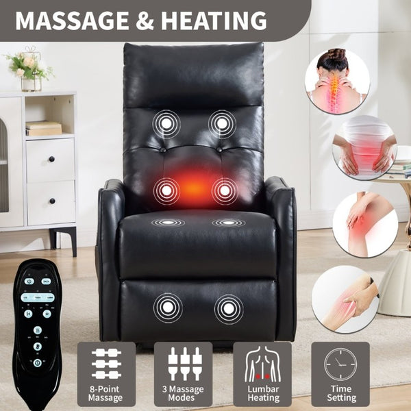 English Elm Black PU Leather Power Lift Recliner with Massage Heat and USB Charging Port Black W1803P525505