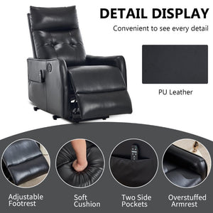 English Elm Black PU Leather Power Lift Recliner with Massage Heat and USB Charging Port Black W1803P525505