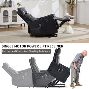 English Elm Black PU Leather Power Lift Recliner with Massage Heat and USB Charging Port Black W1803P525505