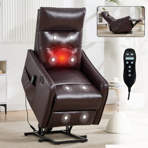 English Elm Black PU Leather Power Lift Recliner with Massage Heat and USB Charging Port Brown - A W1803P525506