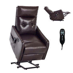 English Elm Black PU Leather Power Lift Recliner with Massage Heat and USB Charging Port Brown - A W1803P525506