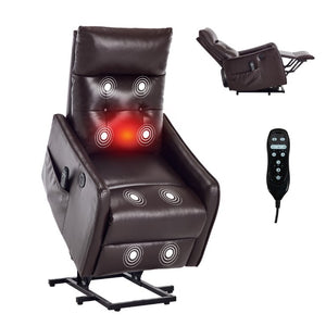 English Elm Black PU Leather Power Lift Recliner with Massage Heat and USB Charging Port Brown - A W1803P525506