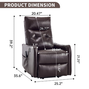 English Elm Black PU Leather Power Lift Recliner with Massage Heat and USB Charging Port Brown - A W1803P525506