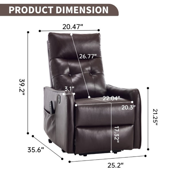 English Elm Black PU Leather Power Lift Recliner with Massage Heat and USB Charging Port Brown - A W1803P525506