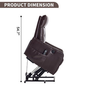 English Elm Black PU Leather Power Lift Recliner with Massage Heat and USB Charging Port Brown - A W1803P525506