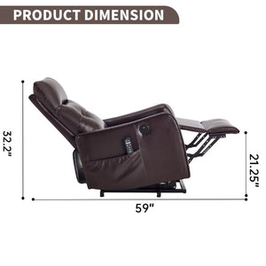English Elm Black PU Leather Power Lift Recliner with Massage Heat and USB Charging Port Brown - A W1803P525506
