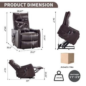 English Elm Black PU Leather Power Lift Recliner with Massage Heat and USB Charging Port Brown - A W1803P525506