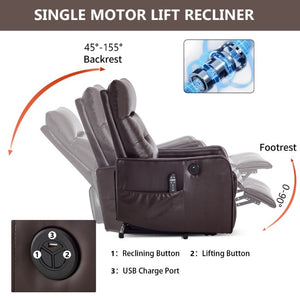 English Elm Black PU Leather Power Lift Recliner with Massage Heat and USB Charging Port Brown - A W1803P525506