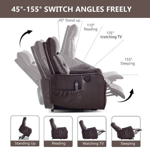 English Elm Black PU Leather Power Lift Recliner with Massage Heat and USB Charging Port Brown - A W1803P525506