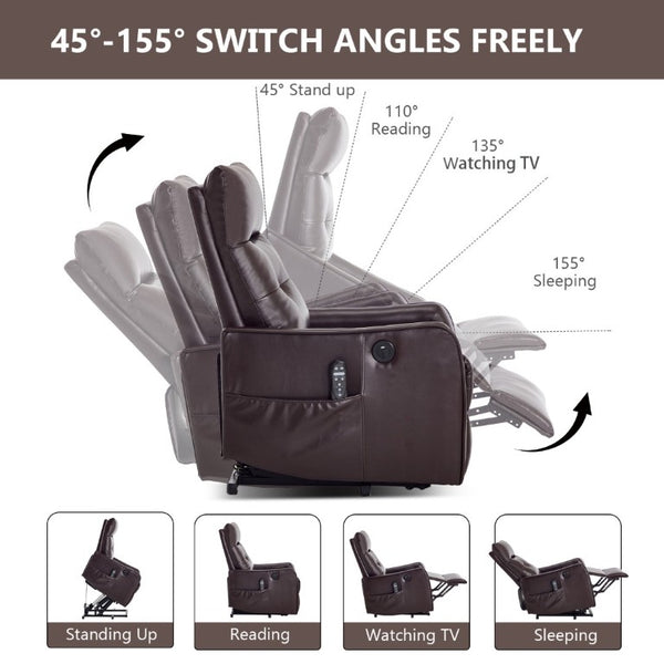 English Elm Black PU Leather Power Lift Recliner with Massage Heat and USB Charging Port Brown - A W1803P525506