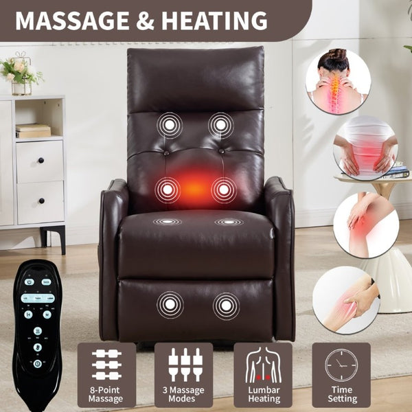 English Elm Black PU Leather Power Lift Recliner with Massage Heat and USB Charging Port Brown - A W1803P525506