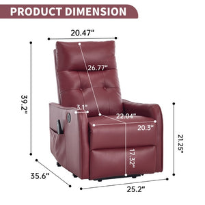 English Elm Black PU Leather Power Lift Recliner with Massage Heat and USB Charging Port Wine Red W1803P525507