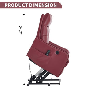 English Elm Black PU Leather Power Lift Recliner with Massage Heat and USB Charging Port Wine Red W1803P525507