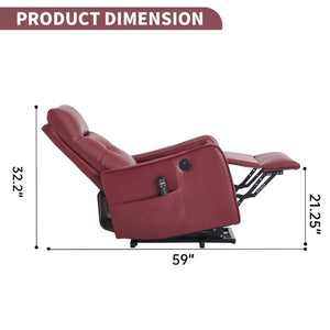 English Elm Black PU Leather Power Lift Recliner with Massage Heat and USB Charging Port Wine Red W1803P525507