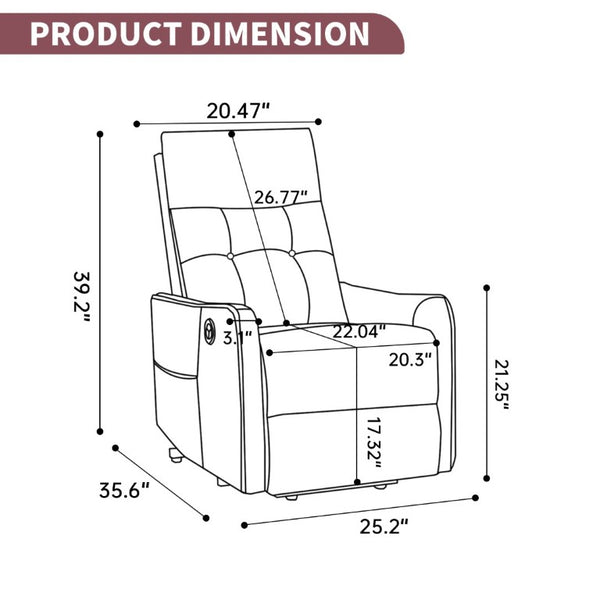 English Elm Black PU Leather Power Lift Recliner with Massage Heat and USB Charging Port Wine Red W1803P525507