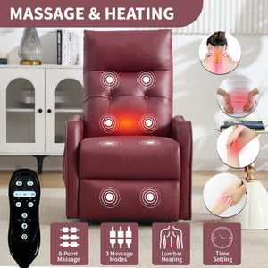English Elm Black PU Leather Power Lift Recliner with Massage Heat and USB Charging Port Wine Red W1803P525507