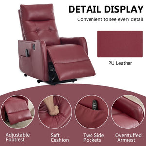 English Elm Black PU Leather Power Lift Recliner with Massage Heat and USB Charging Port Wine Red W1803P525507