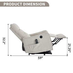 English Elm Beige Chenille Power Lift Recliner with Massage Heat and USB for Elderly Comfort Beige W1803P536615