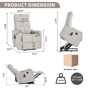 English Elm Beige Chenille Power Lift Recliner with Massage Heat and USB for Elderly Comfort Beige W1803P536615