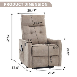 English Elm Beige Chenille Power Lift Recliner with Massage Heat and USB for Elderly Comfort Khaki W1803P536616