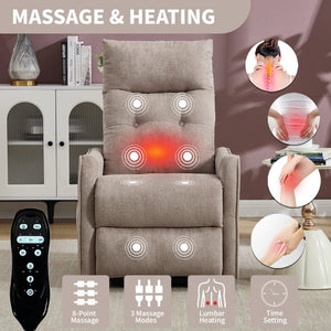 English Elm Beige Chenille Power Lift Recliner with Massage Heat and USB for Elderly Comfort Khaki W1803P536616