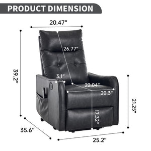 English Elm Black PU Leather Power Lift Recliner with Massage Heat and USB Charging Port Deep Grey W1803P536617