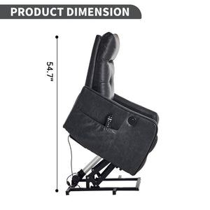 English Elm Black PU Leather Power Lift Recliner with Massage Heat and USB Charging Port Deep Grey W1803P536617