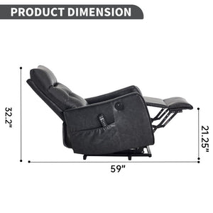 English Elm Black PU Leather Power Lift Recliner with Massage Heat and USB Charging Port Deep Grey W1803P536617