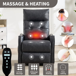 English Elm Black PU Leather Power Lift Recliner with Massage Heat and USB Charging Port Deep Grey W1803P536617