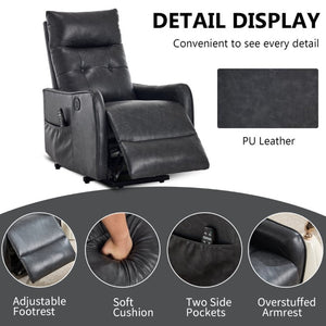 English Elm Black PU Leather Power Lift Recliner with Massage Heat and USB Charging Port Deep Grey W1803P536617