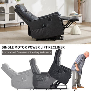 English Elm Black PU Leather Power Lift Recliner with Massage Heat and USB Charging Port Deep Grey W1803P536617