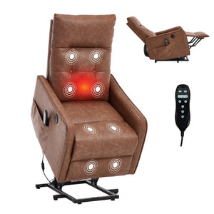 English Elm Black PU Leather Power Lift Recliner with Massage Heat and USB Charging Port Brown - B W1803P536618
