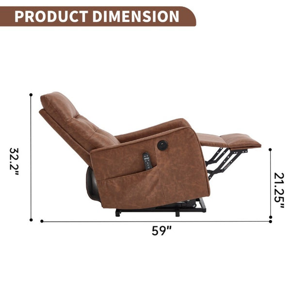 English Elm Black PU Leather Power Lift Recliner with Massage Heat and USB Charging Port Brown - B W1803P536618