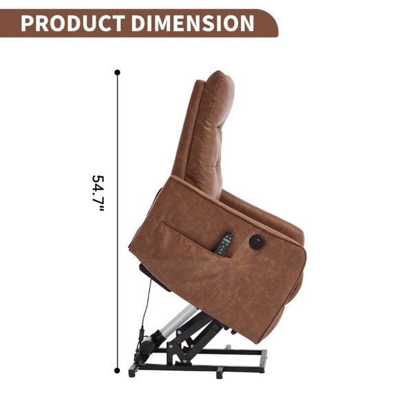 English Elm Black PU Leather Power Lift Recliner with Massage Heat and USB Charging Port Brown - B W1803P536618