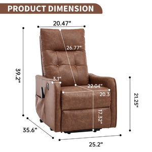 English Elm Black PU Leather Power Lift Recliner with Massage Heat and USB Charging Port Brown - B W1803P536618