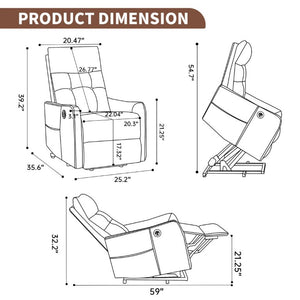English Elm Black PU Leather Power Lift Recliner with Massage Heat and USB Charging Port Brown - B W1803P536618