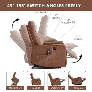 English Elm Black PU Leather Power Lift Recliner with Massage Heat and USB Charging Port Brown - B W1803P536618
