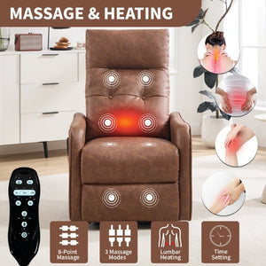 English Elm Black PU Leather Power Lift Recliner with Massage Heat and USB Charging Port Brown - B W1803P536618