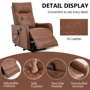 English Elm Black PU Leather Power Lift Recliner with Massage Heat and USB Charging Port Brown - B W1803P536618