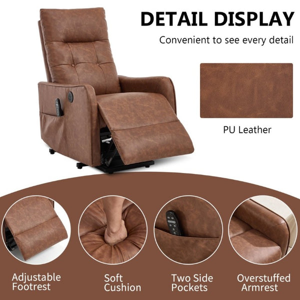 English Elm Black PU Leather Power Lift Recliner with Massage Heat and USB Charging Port Brown - B W1803P536618