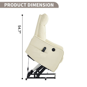 English Elm Black PU Leather Power Lift Recliner with Massage Heat and USB Charging Port Beige W1803P536619