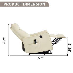 English Elm Black PU Leather Power Lift Recliner with Massage Heat and USB Charging Port Beige W1803P536619