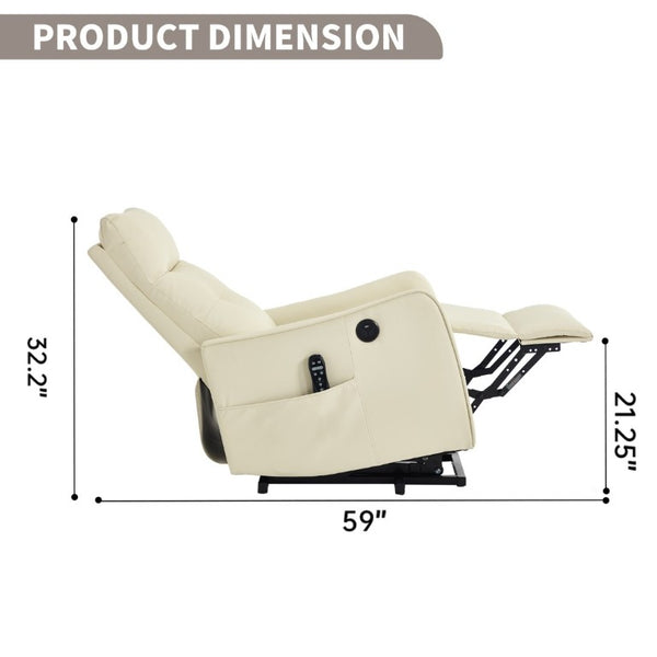 English Elm Black PU Leather Power Lift Recliner with Massage Heat and USB Charging Port Beige W1803P536619