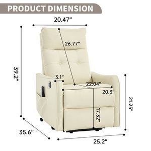 English Elm Black PU Leather Power Lift Recliner with Massage Heat and USB Charging Port Beige W1803P536619