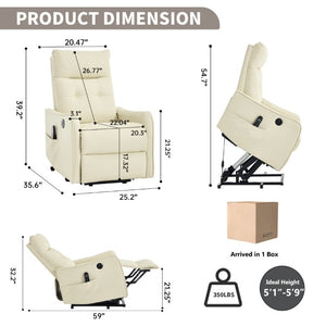 English Elm Black PU Leather Power Lift Recliner with Massage Heat and USB Charging Port Beige W1803P536619