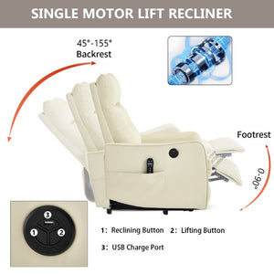 English Elm Black PU Leather Power Lift Recliner with Massage Heat and USB Charging Port Beige W1803P536619
