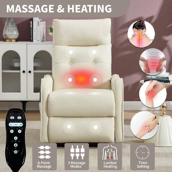 English Elm Black PU Leather Power Lift Recliner with Massage Heat and USB Charging Port Beige W1803P536619