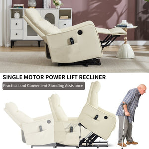 English Elm Black PU Leather Power Lift Recliner with Massage Heat and USB Charging Port Beige W1803P536619