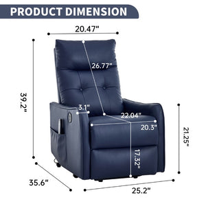 English Elm Black PU Leather Power Lift Recliner with Massage Heat and USB Charging Port Deep Blue W1803P536620
