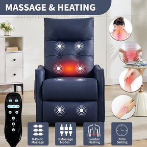 English Elm Black PU Leather Power Lift Recliner with Massage Heat and USB Charging Port Deep Blue W1803P536620
